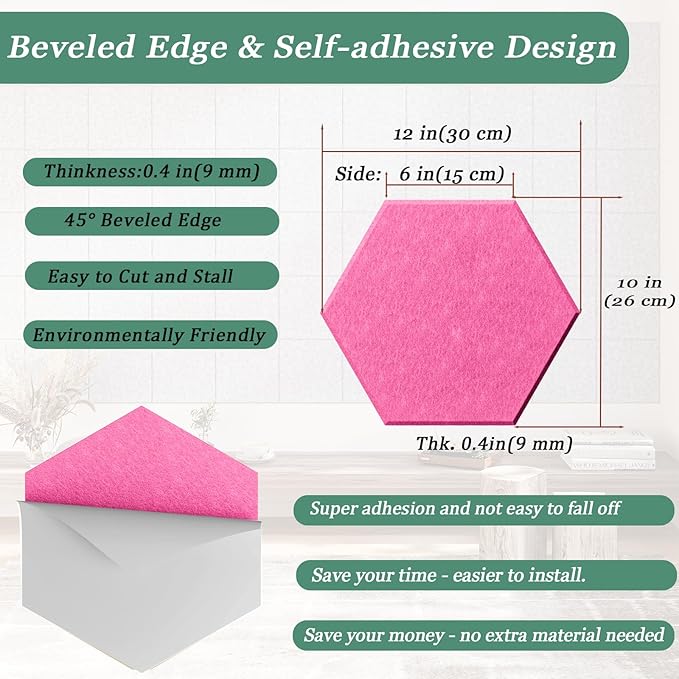 Hexagonal Acoustic Panels-12 Pack High-Density Sound Absorbing Panels - Image 4
