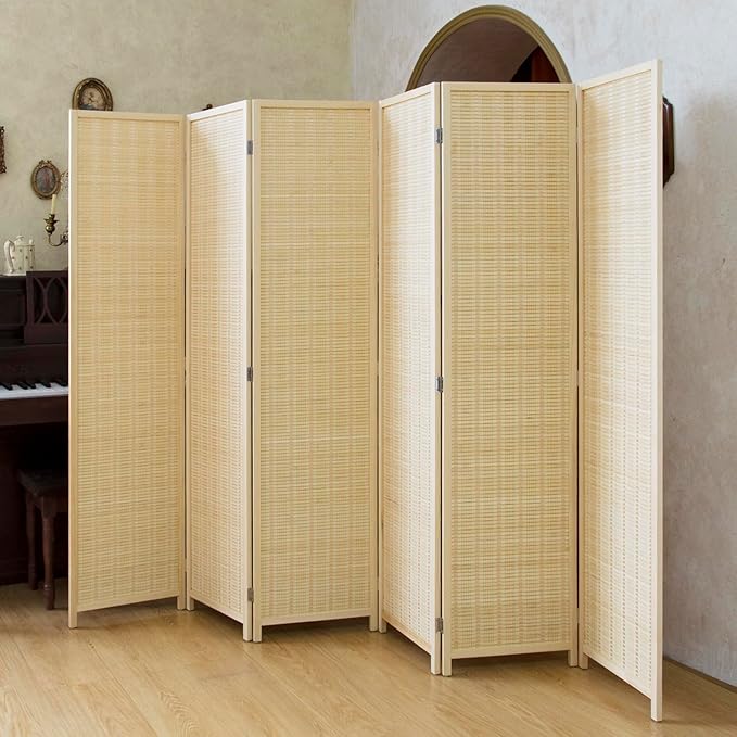 Loomveil 6 Panel Room Divider Folding Privacy Screen, 67 inch Bamboo Panel by Unknown