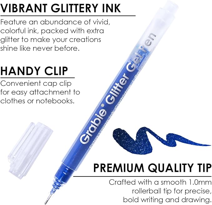 Grabie Jumbo Glitter Gel Ink Pen Set Of 18, Metallic Vibrant Sparkle Gel Pens - Image 3