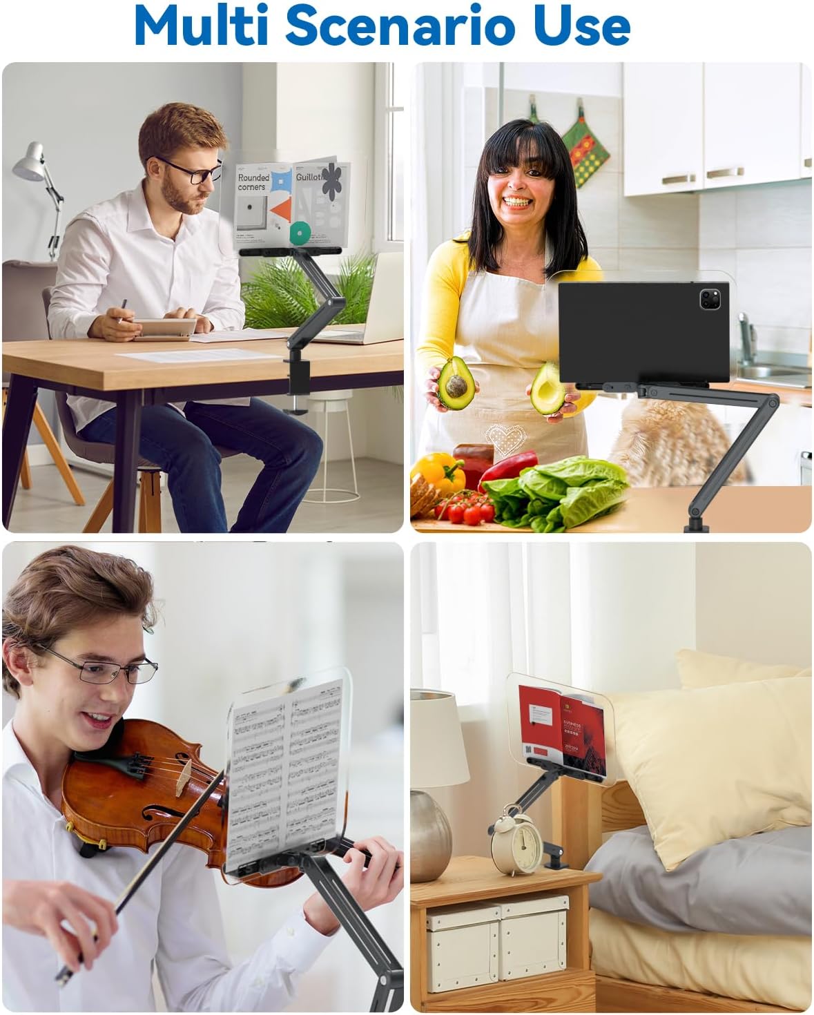 Desk Clamp Acrylic Book Stand for Reading, Ergonomic Design Adjustable Height...