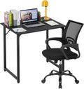 PayLessHere | 32" Office Desk with Ergonomic Office Chair | Black & Black | with Height Adjustable and Reclining Chair | Sturdy Computer Desk with Thick Desktop and Adjustable Legs | For Home, Office