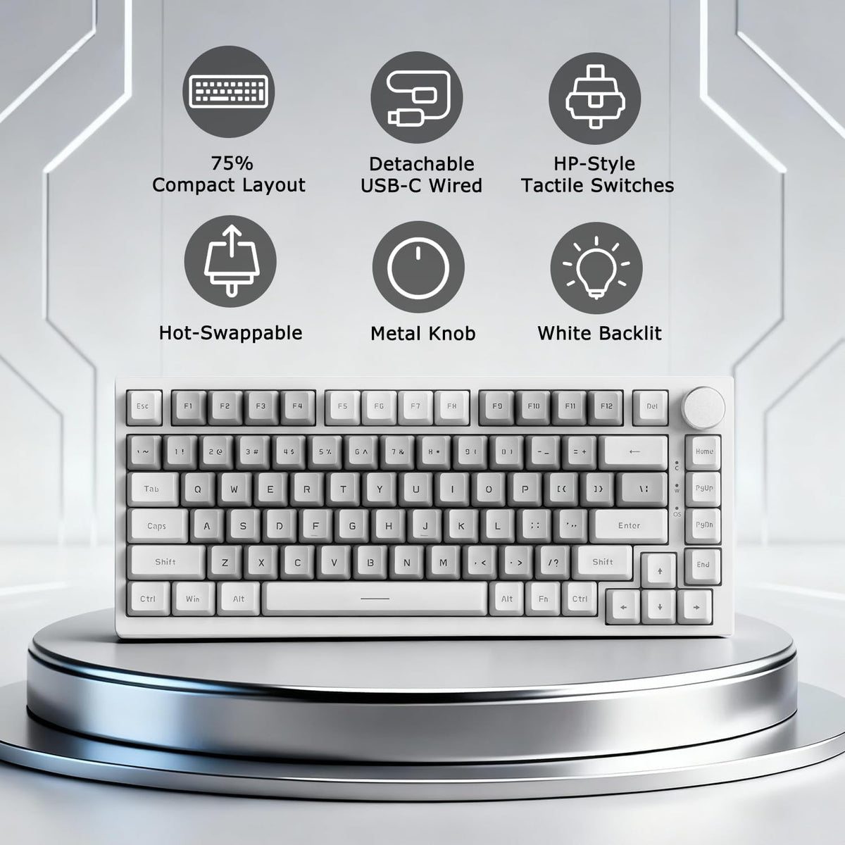 AJAZZ AK820 Wired 75% Mechanical Keyboard, HP-Style Tactile, Hot-Swappable
