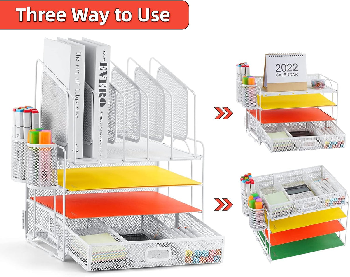 Marbrasse Desk Organizers, 4-Tier Mesh Desk File Organizer with 5 Vertical Fi...
