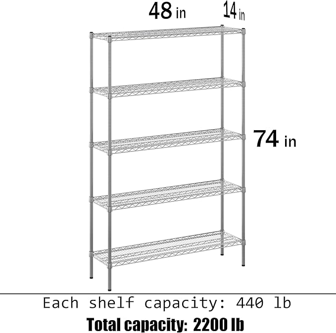 Regal Altair 14" Deep x 48" Wide x 74" Height Wire Shelving Kit | 5-Tier | NSF - Image 3