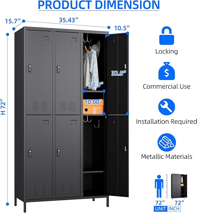 SUPEER 6 Doors Metal Locker for Employees - Image 3