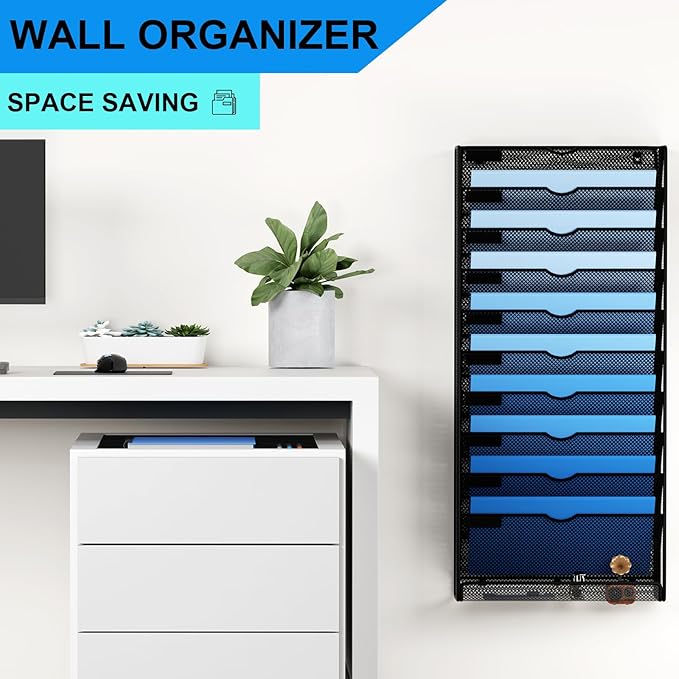 GDINDINFAN Hanging Wall File Organizer 10 Tier Wall Mounted File Holder - Image 2