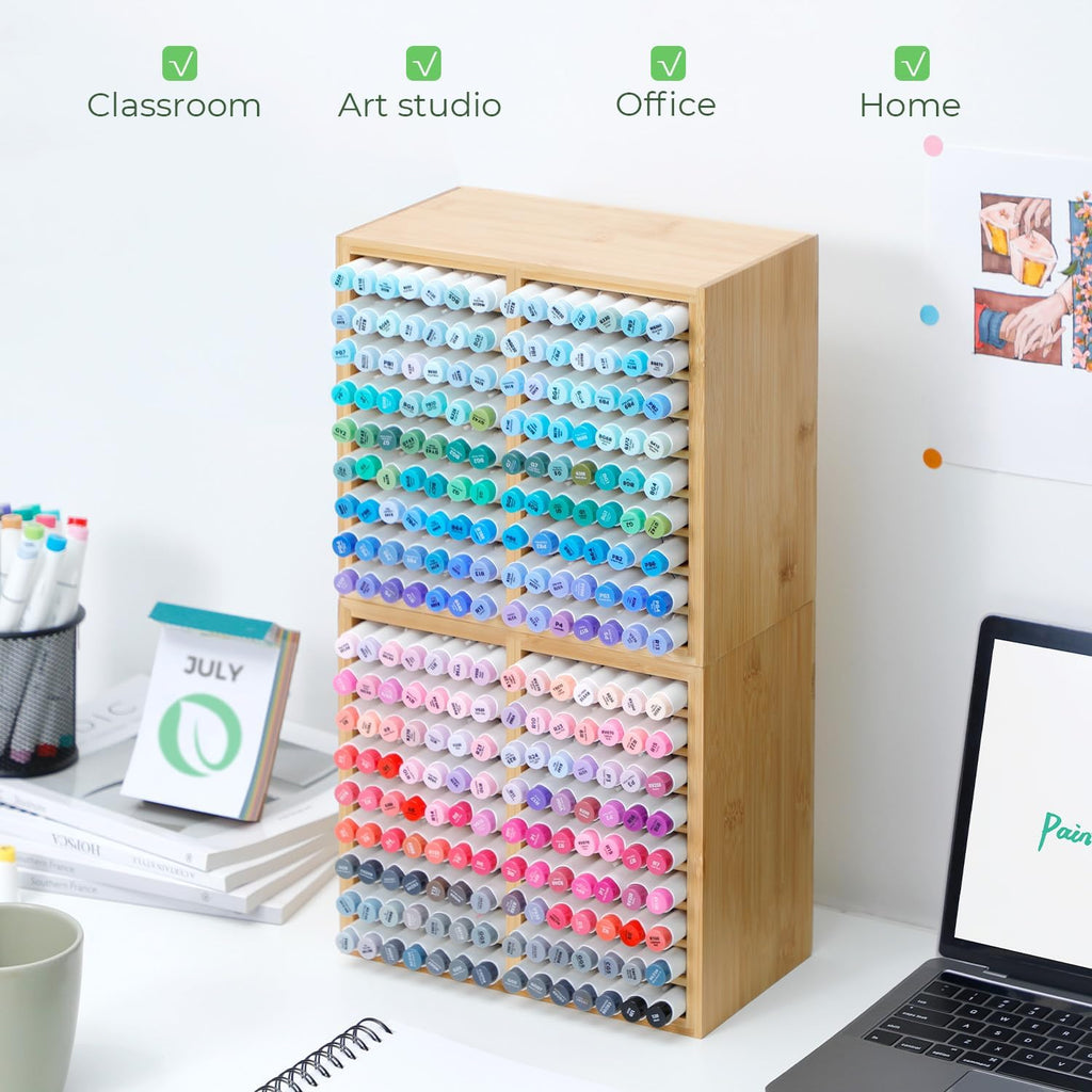 ohuhu bamboo marker organizer, wooden desktop storage holds, package contents