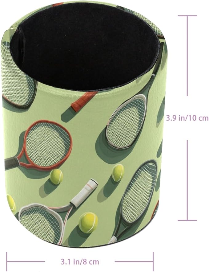Leather Pen Holder for Desk Tennis Balls Racket Painted Pencil Cup Desktop - Image 3