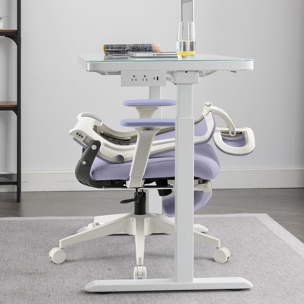 Ergonomic Foldable Office Chair with Footrest and Lumbar Support, Purple