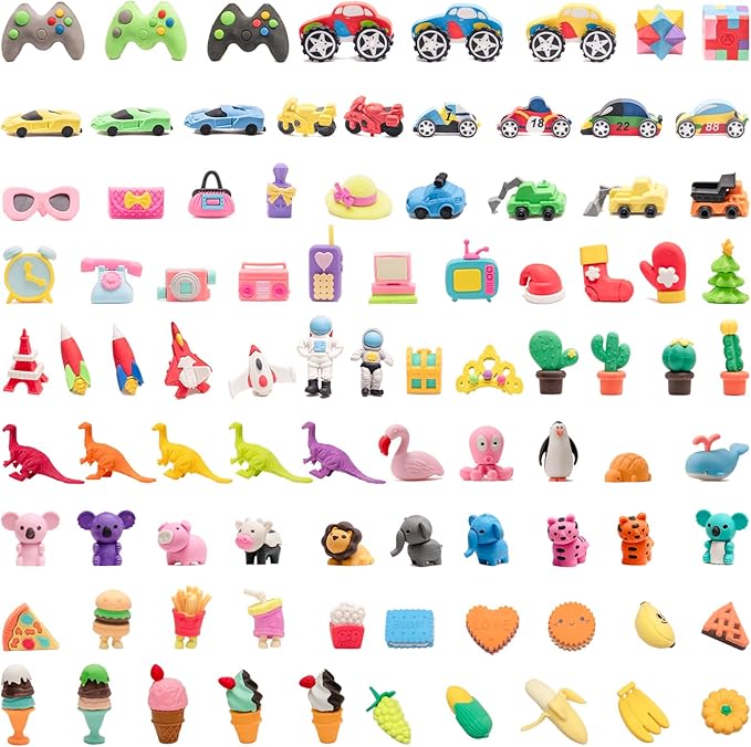 CLOCK KING 90pcs 3D Cute Kids Erasers, Random Desktop Pet Toys Gifts, Classroom by CLOCKKING