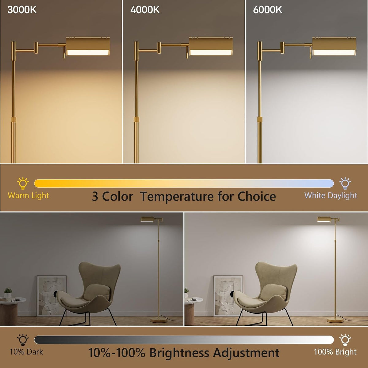 SUNMORY Dimmable LED Pharmacy Floor Lamps, 16W/1500LM Bright Reading Lamp