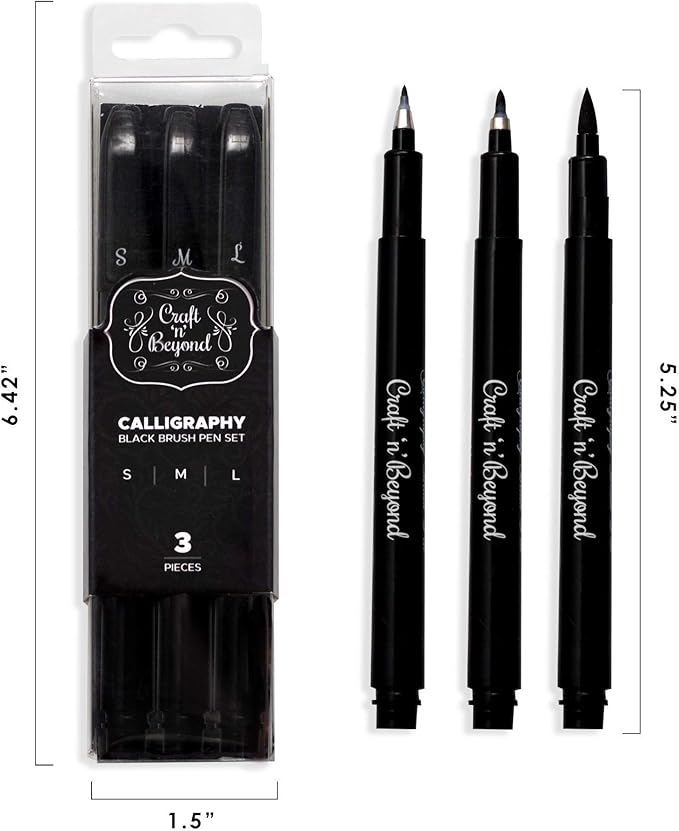 Craft 'n' Beyond Calligraphy Brush Pens Pack of 3 Small, Medium and Large - Image 7