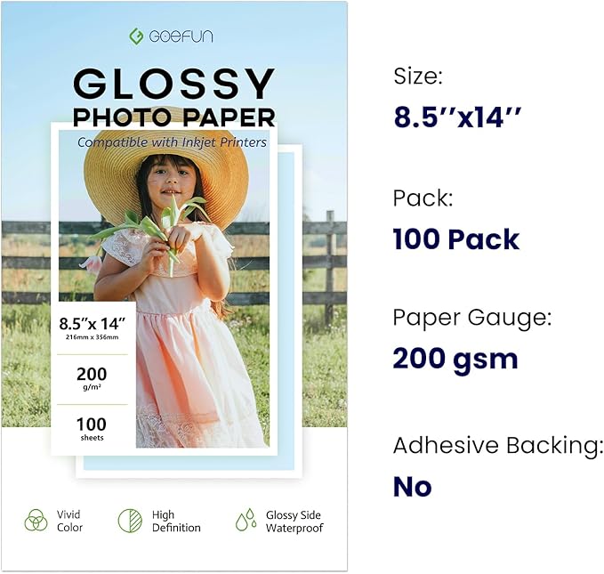 Glossy Photo Paper 8.5 x 14, Goefun 200 GSM/54 LB Legal Printer Paper - Image 2