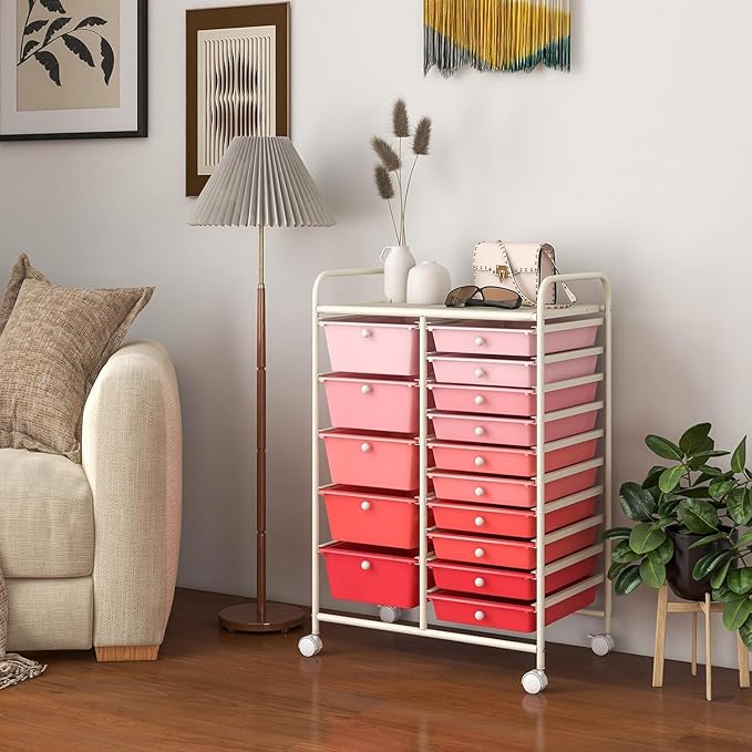 LDAILY 15 Drawer Rolling Storage Cart, Rolling Cart - Image 2