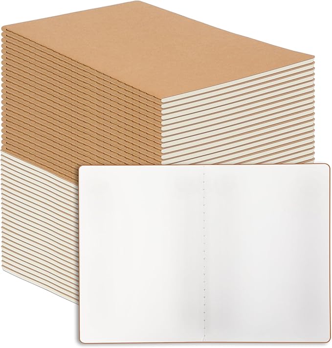 48 Pack Blank Kraft Notebooks, 8.3x5.5 Inches A5 Small Journals Bulk Blank by Welcometomiikoul