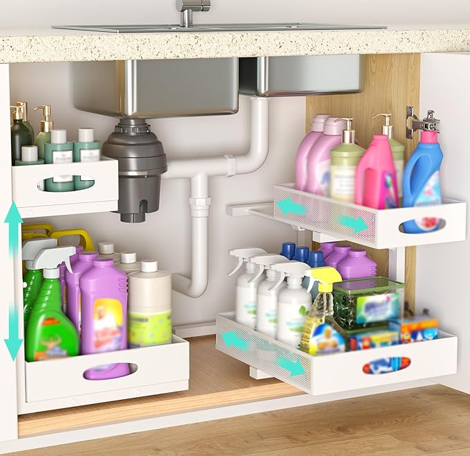 Beleeb Under Sink Organizer, Extra-Wide Upgrade, 2 Pack 2 Tier Metal Slide Out by Beleeb