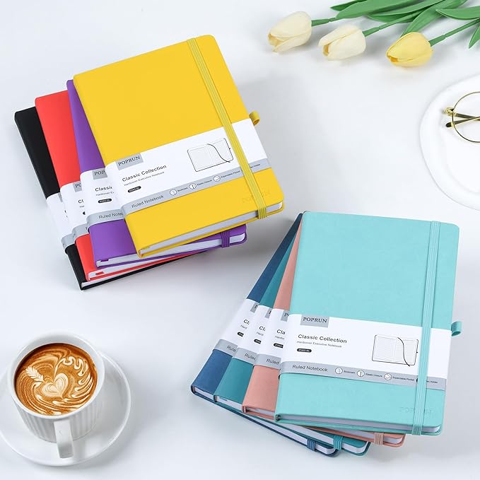 POPRUN A5 Lined Journal Notebooks, 8 Pack Leather Hardcover Thick Notebook - Image 6