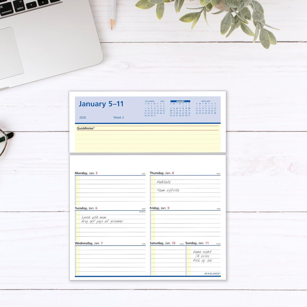 AT-A-GLANCE 2026 Desk Calendar Refill, Weekly, 5-1/2" x 7", Flip-A-Week with QuickNotes (SW7065026)