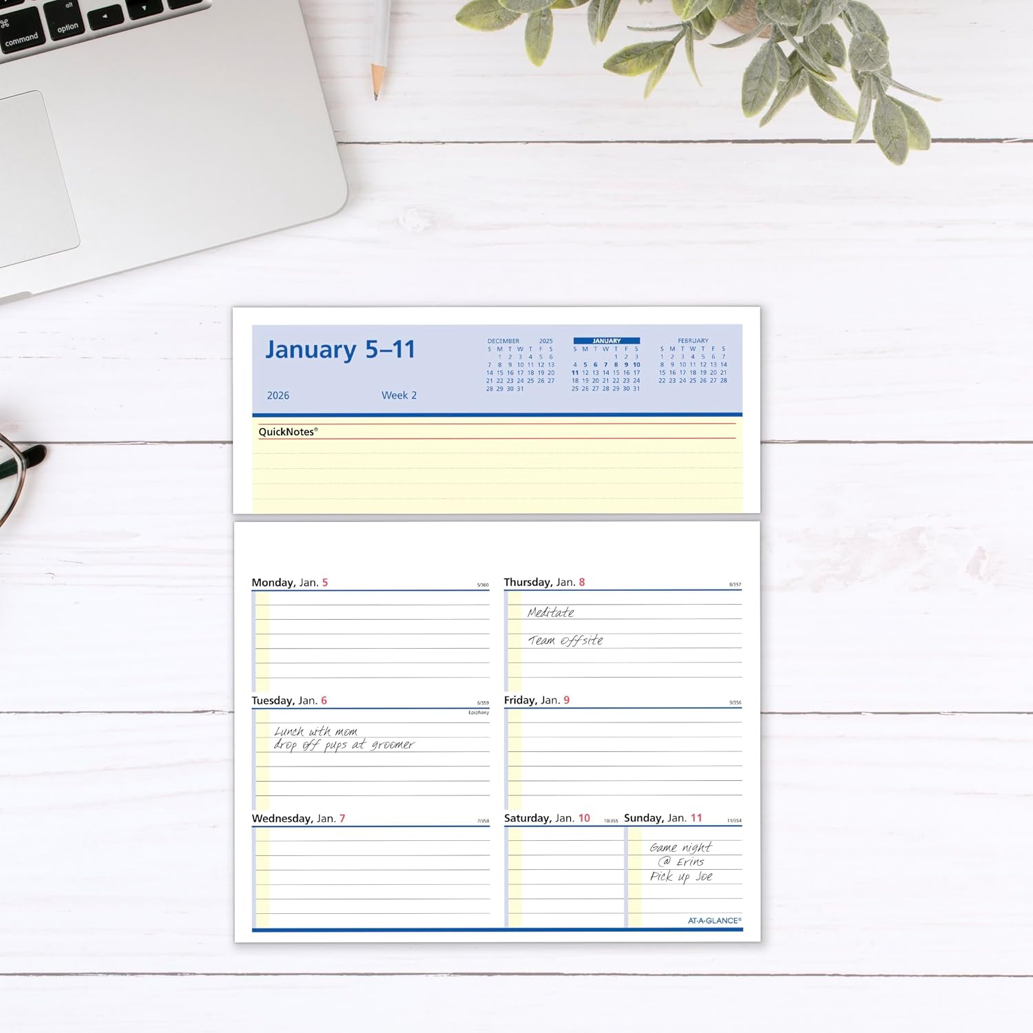 AT-A-GLANCE 2026 Desk Calendar Refill, Weekly, 5-1/2" x 7", Flip-A-Week with QuickNotes (SW7065026)