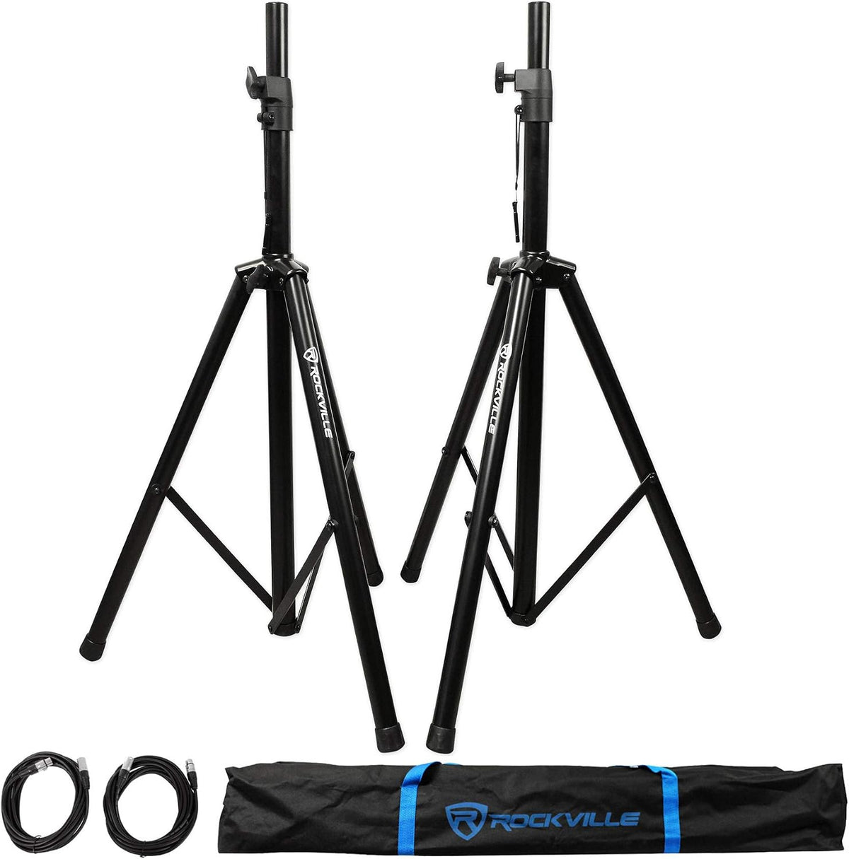 Rockville RPG10 10" Powered PA Speaker Pair with 2 Stands & 2 XLR Ca...