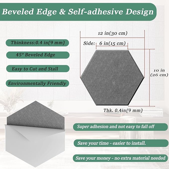 Hexagonal Acoustic Panels-12 Pack High-Density Sound Absorbing Panels - Image 4