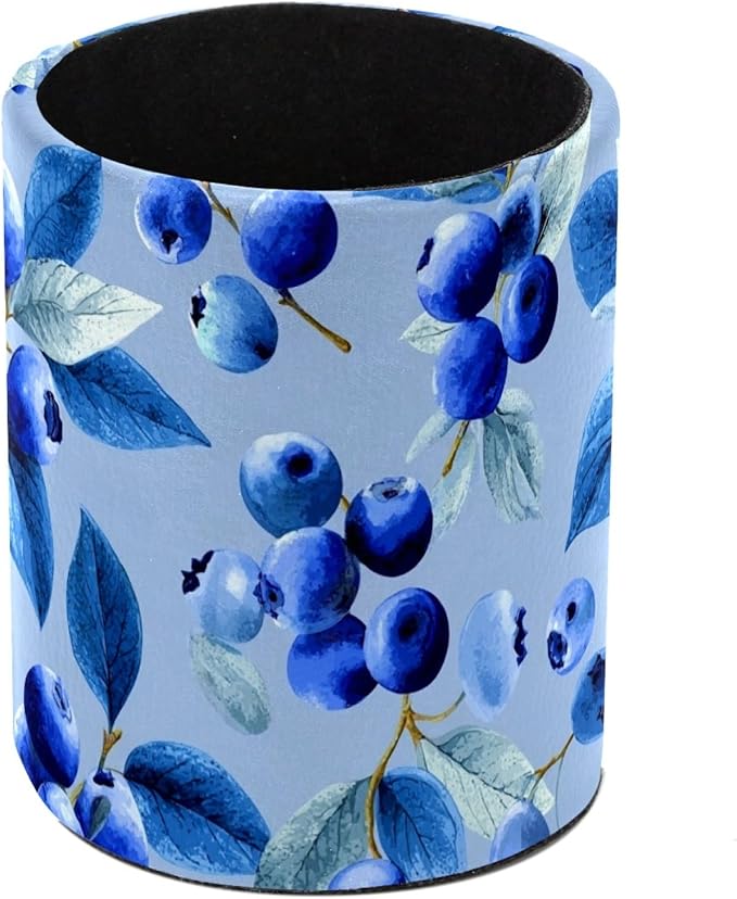 Leather Pen Holder for Desk Blueberry Blue Pencil Cup Desktop Organizer Makeup by Unknown