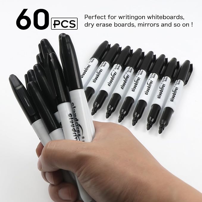 cloudriver Fine Tip Dry Erase Markers Black, 60 Pack Black Whiteboard Markers - Image 2