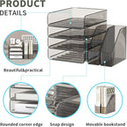 Clear Paper Organizer with Movable Bookends, 4-Tier Letter Tray Organizer - Image 6