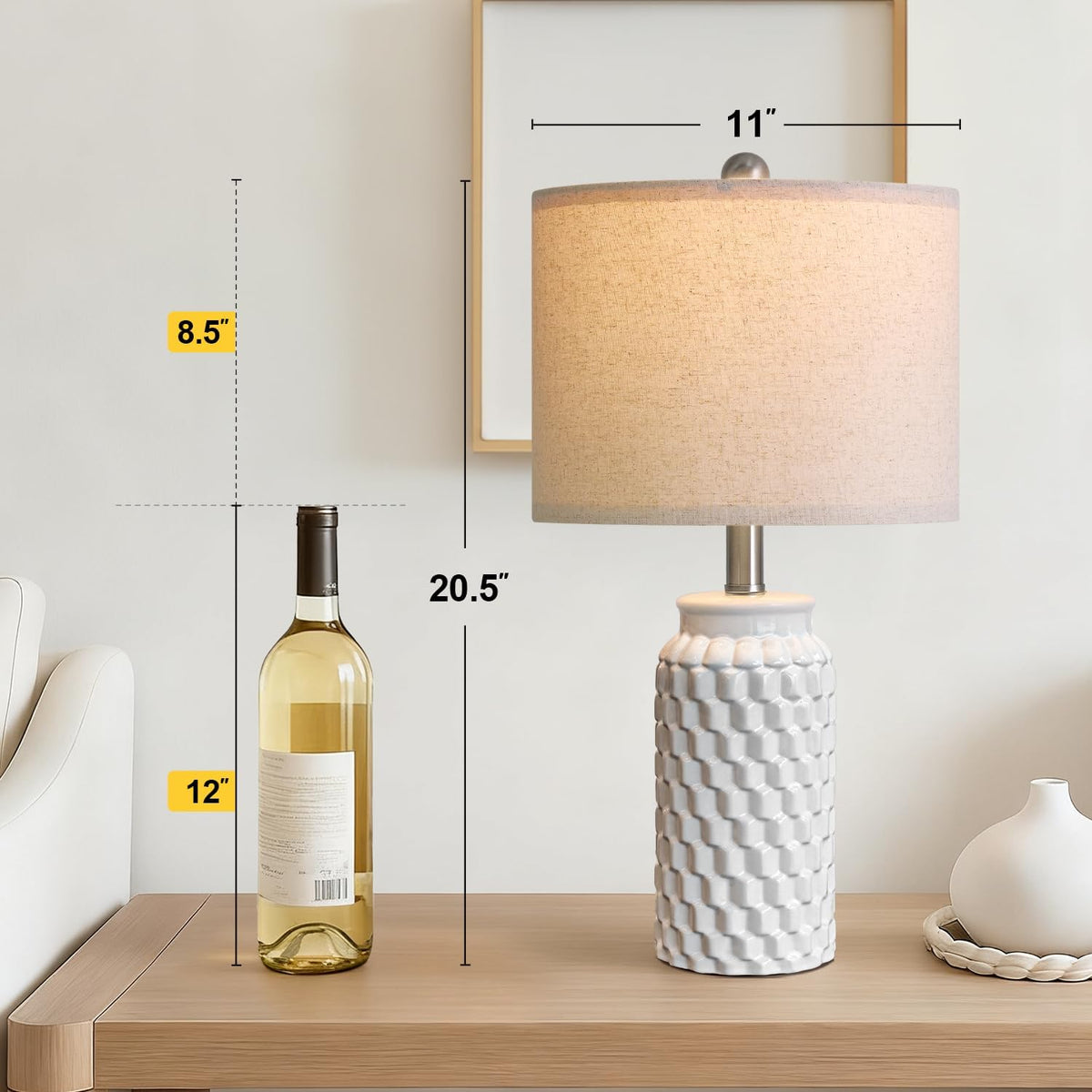 USumkky 20.5" White Modern Ceramic Bedside Lamps Set of 2, Small Table L...