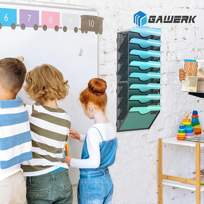 Gawerk 8-Tier Wall File Organizer Hanging Wall File Holder Wall Mount Paper - Image 7