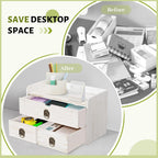 wood desk organizer with drawer, white wooden desktop, package contents