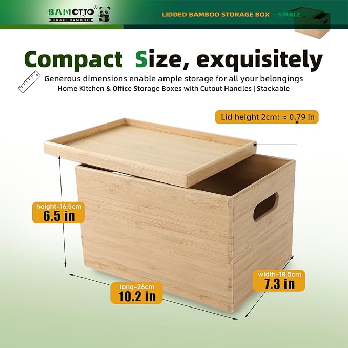 BAMOTTO Lidded Bamboo Storage Bins & Box/Cube/Basket, Home Kitchen and Office - Image 2