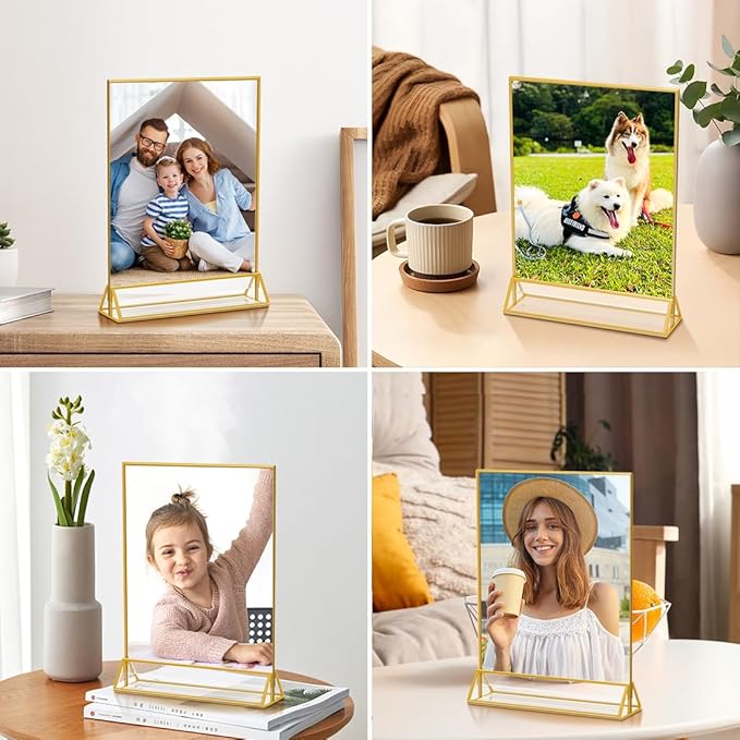PPH-Sisy 8X10 Gold Frames Double Sided Acrylic Sign Holder Tabletop Picture - Image 6