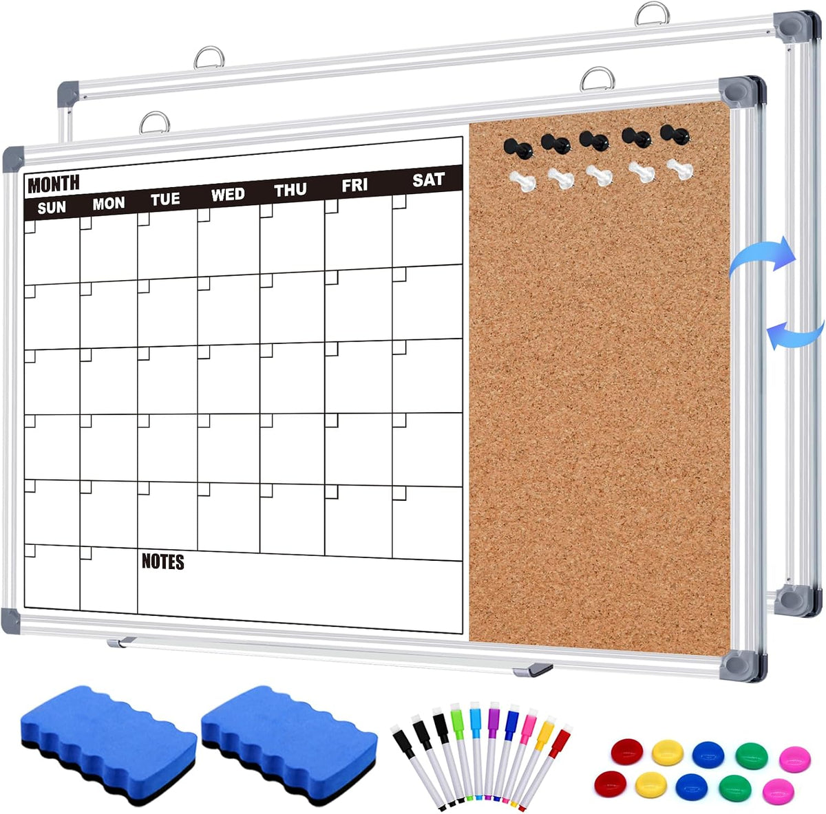 Calendar Whiteboard for Wall, 36" x 24" Double Sided Monthly Dry Er...