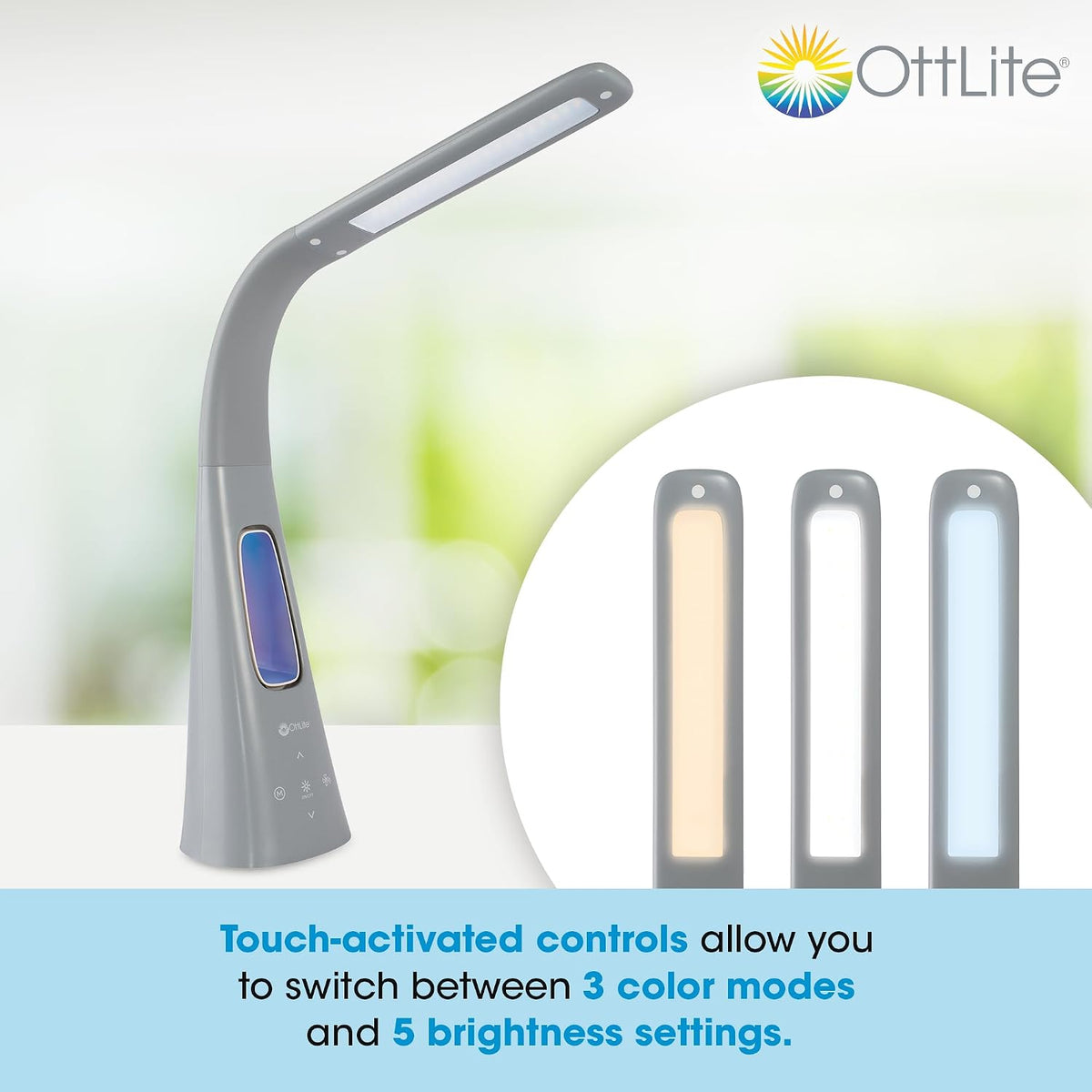 OttLite Cool Breeze LED Desk Lamp with Bladeless Fan, Gray
