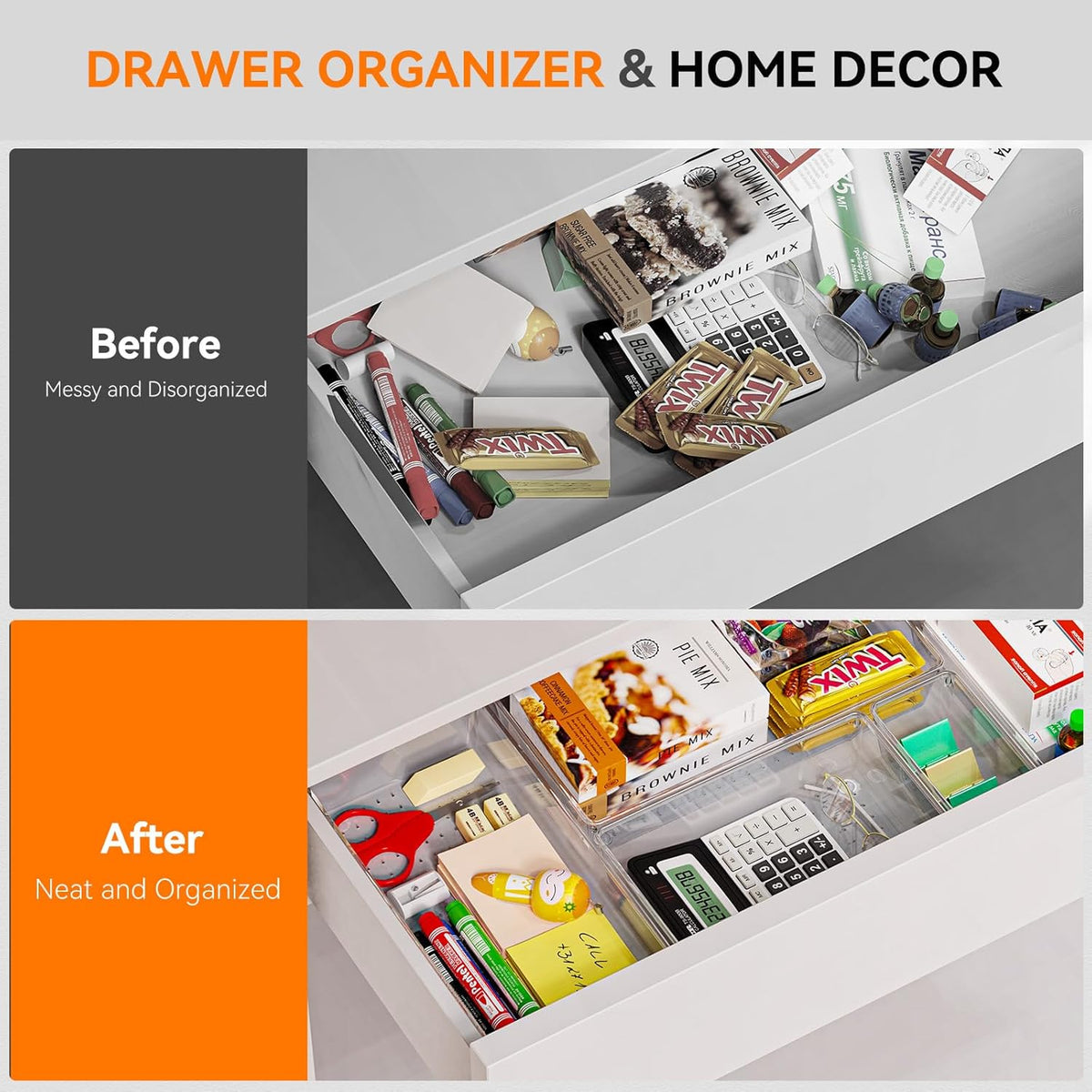 Criusia 8 Pack Drawer Organizer for Kitchen Gadgets, Large Clear Plastic Draw...