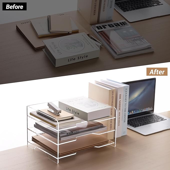 SANRUI Paper Letter Tray Organizer 3 Tier Acrylic Desk File Organizer - Image 8