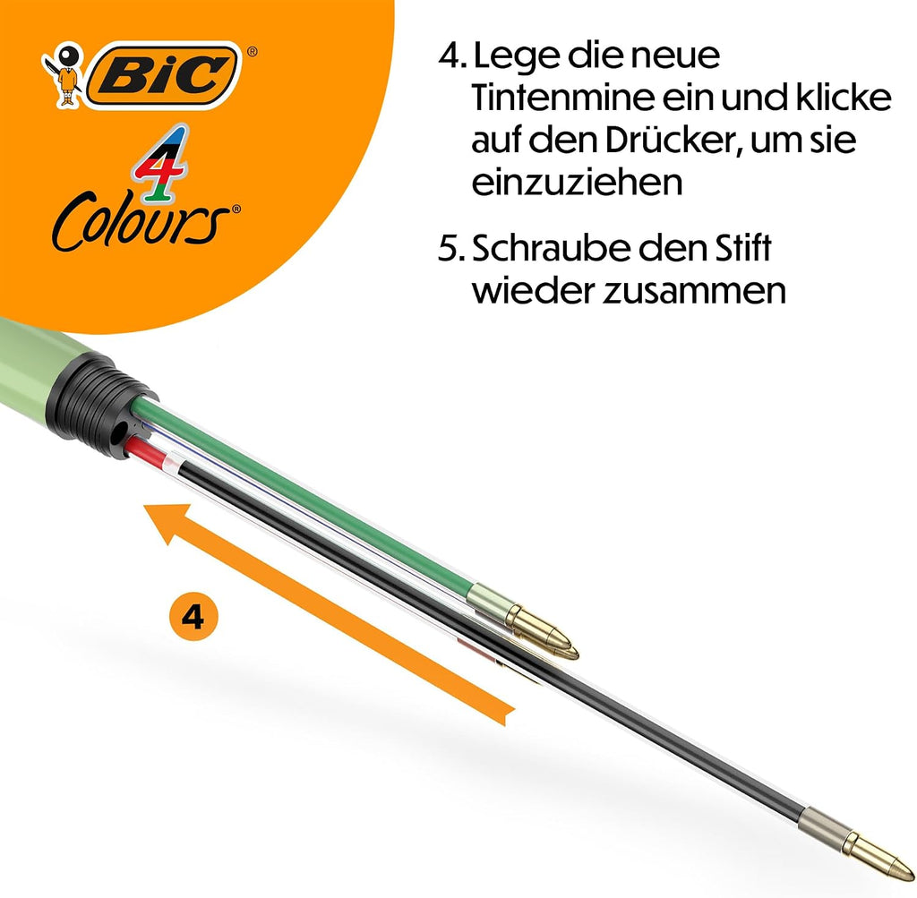 BIC 4 Colours Mineral Ballpoint Pen Medium Tip (1.00mm) - Assorted Barrel Colours Pack of 5
