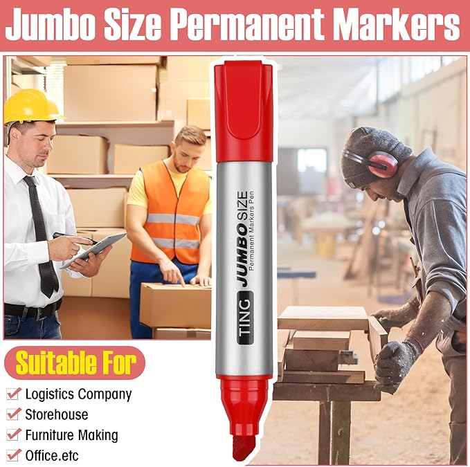 Fuutreo 10 Pack Jumbo Permanent Markers Bulk Large Chisel Tip Permanent Markers - Image 6