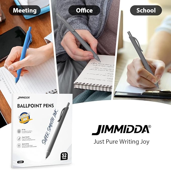 JIMMIDDA Pens Bulk, 52 Pack Ballpoint Black & Blue Ink, 1.0MM Medium Point Bluk - Image 7