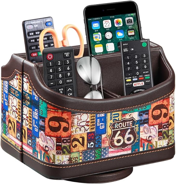 PUSU Remote Control Holder, Colorful Pattern Nightstand TV Caddy, PU Leather by PUSU