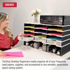Desktop Organizer 12 Letter Tray Sorter Plus Riser Storage Base & 3 Supply - Image 3