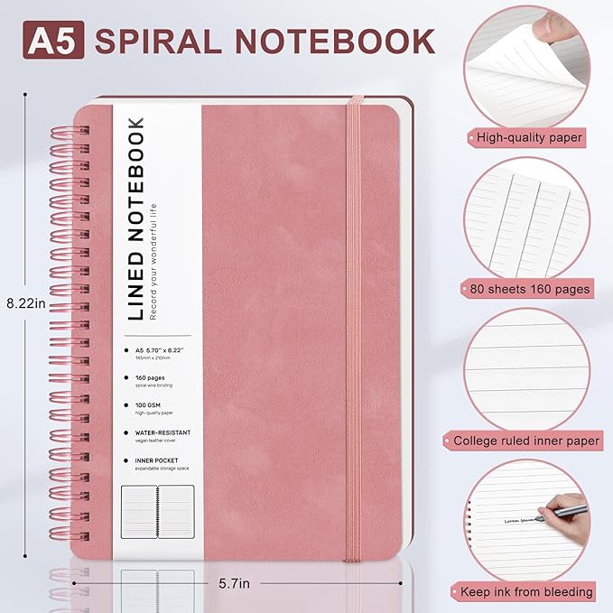 Light Red Lined Spiral Journal Notebook - Image 2