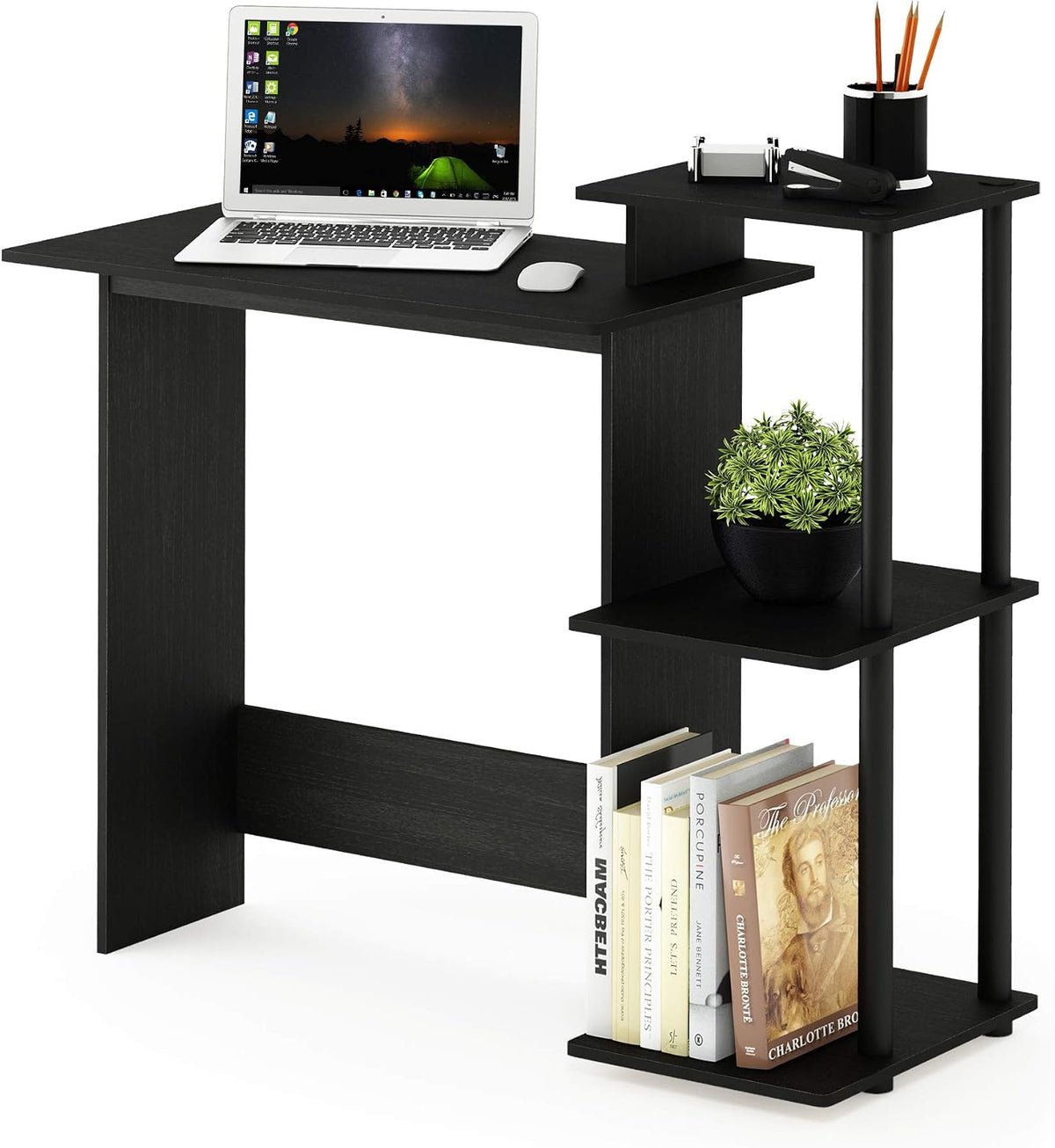 Furinno EFFICIENT Desk, 28.6" Wide Gaming Desk with 3 Open Side Shelves,...