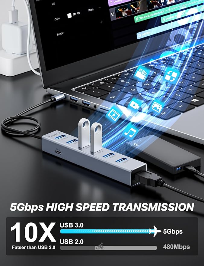 USB C HUB, 7 Port USB C to USB Hub, Aluminum Alloy USB 3.0 Data Port, 5Gbps USB - Image 4