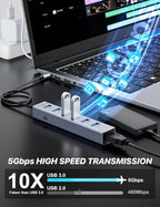 USB C HUB, 7 Port USB C to USB Hub, Aluminum Alloy USB 3.0 Data Port, 5Gbps USB - Image 4