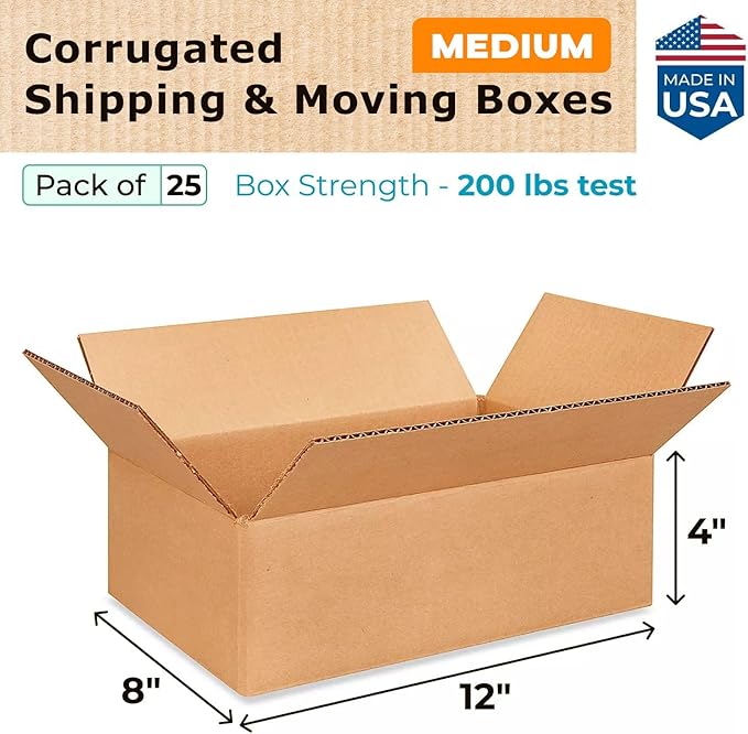 Medium Moving & Shipping Boxes 12"L x 8"W x 4"H - Image 2