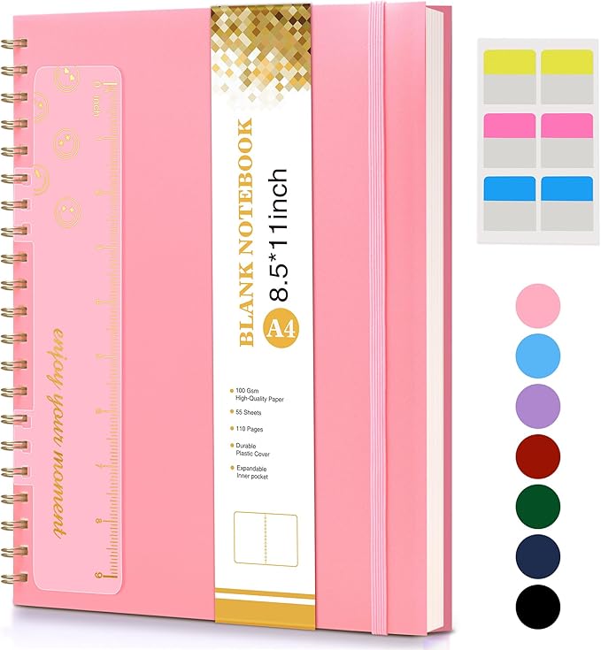 Blank Spiral Notebook Journal 8.5” x 11”, A4 Large Pink Sketch Book by UEBZFOCS