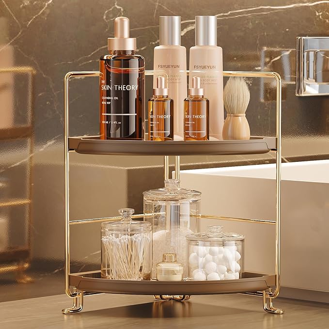 FSyueyun 2-Tier Corner Bathroom Counter Organizer, Tool-Less Installation by FSyueyun