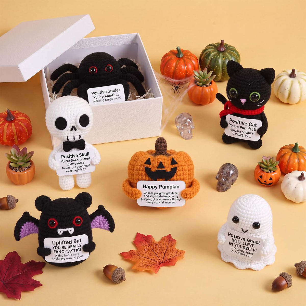 Mixweer 6 Pack Halloween Crochet Ghosts Positive Gifts for Adults